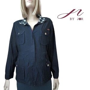 JR by JAR Denim Field Jacket Utility Coat 100% Cotton Full Zip Front Monogrammed